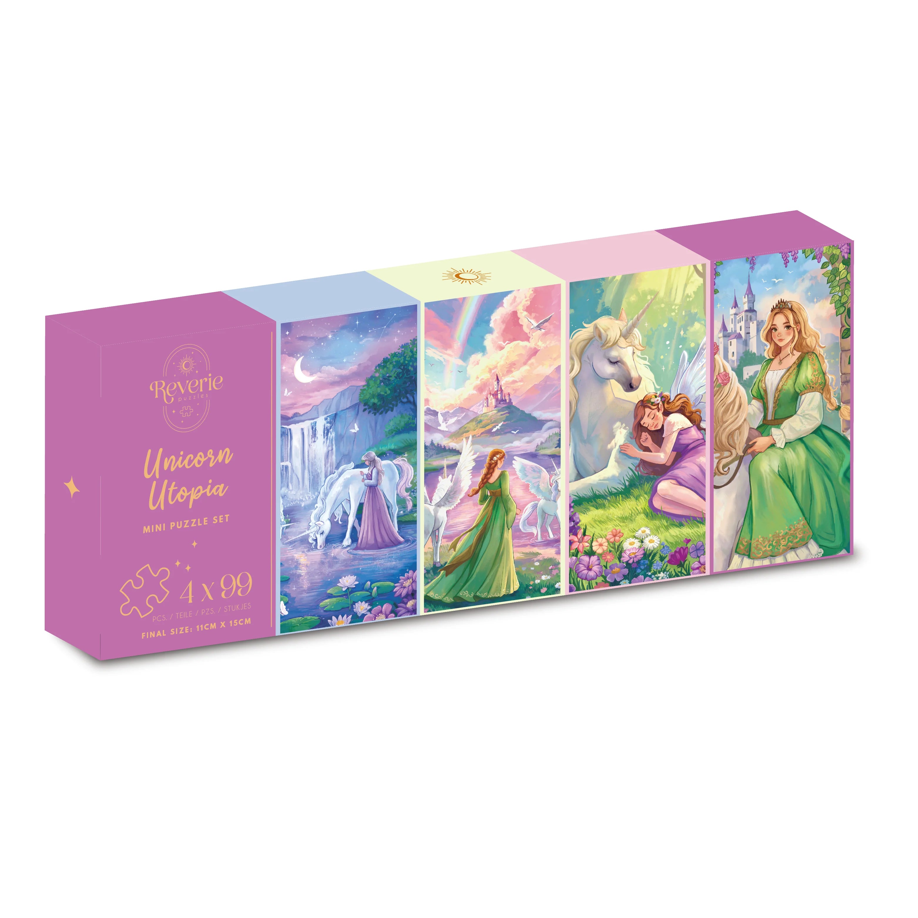 Unicorn Utopia - Reverie Puzzle - 4 x 99 Piece Mini Puzzle Set